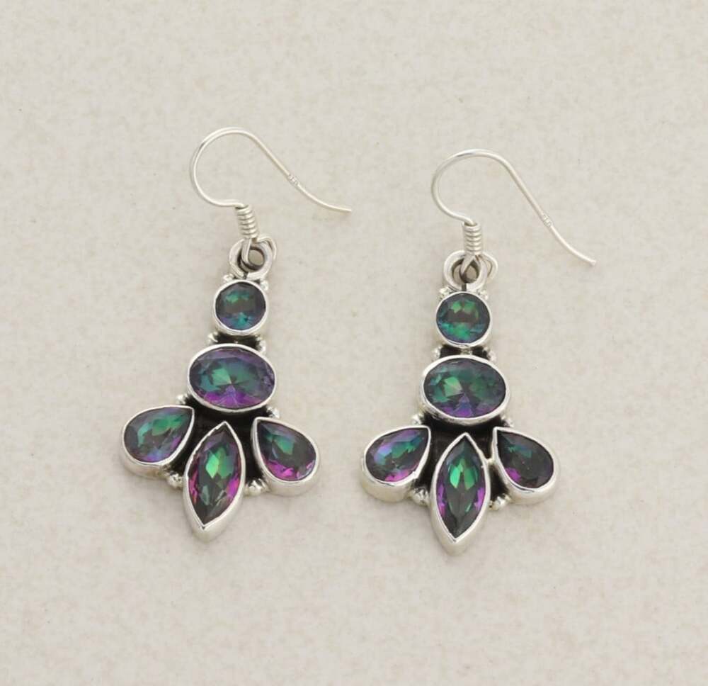 Sterling Silver Mystic Cubic Zirconia Earrings Dangle Drop 1 5/8" x 3/4"